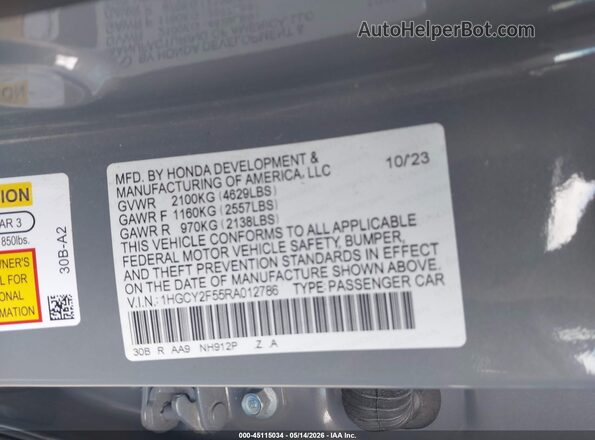 1HGCY2F55RA012786 2024 HONDA ACCORD Серый Вид подкапотного пространства