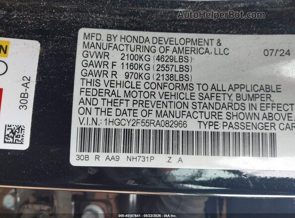 1HGCY2F55RA082966 2024 HONDA ACCORD Black Widok komory silnika