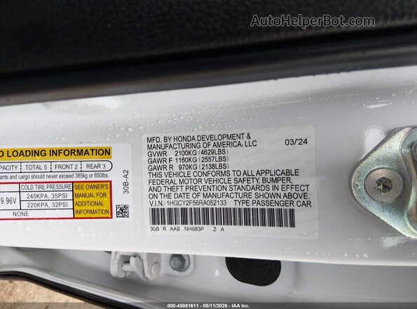 1HGCY2F56RA052133 2024 HONDA ACCORD HYBRID White 