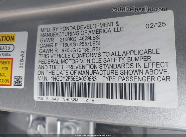 1HGCY2F56SA029683 2025 HONDA ACCORD Silver Շարժիչի բաժամունքի տեսք