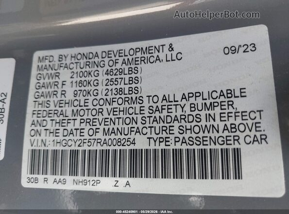 1HGCY2F57RA008254 2024 HONDA ACCORD Gray Engine compartment view