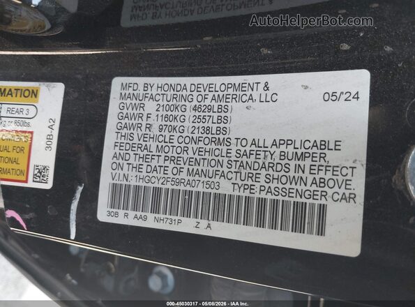 1HGCY2F59RA071503 2024 HONDA ACCORD Черный Вид подкапотного пространства