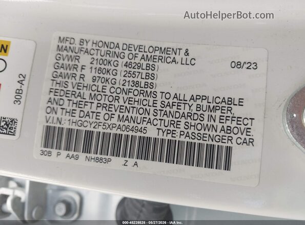 1HGCY2F5XPA064945 2023 HONDA ACCORD Белый Вид подкапотного пространства