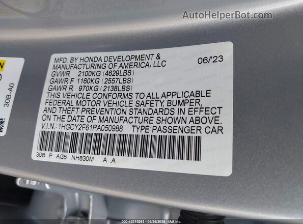 1HGCY2F61PA050988 2023 HONDA ACCORD Silver Вид підкапотного простору