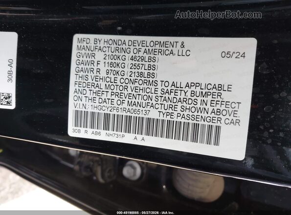 1HGCY2F61RA065137 2024 HONDA ACCORD Black Widok komory silnika