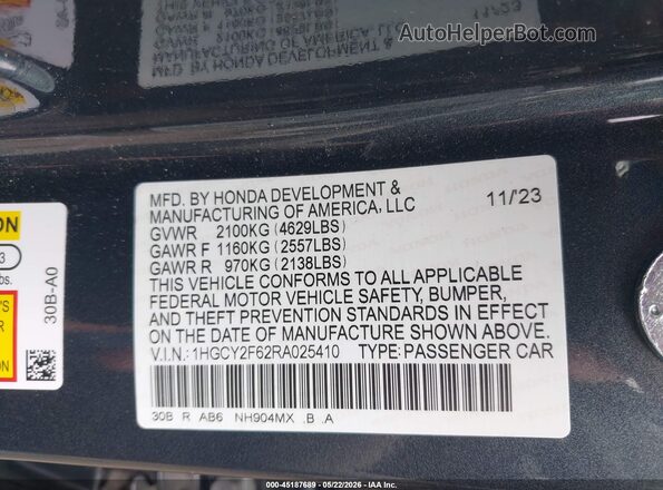 1HGCY2F62RA025410 2024 HONDA ACCORD Black ძრავის განყოფილების ხედი