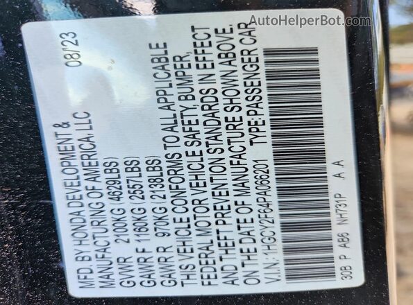 1HGCY2F64PA066201 2023 HONDA ACCORD Black Շարժիչի բաժամունքի տեսք