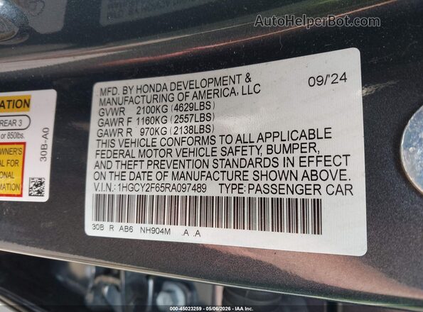 1HGCY2F65RA097489 2024 HONDA ACCORD Gray Engine compartment view