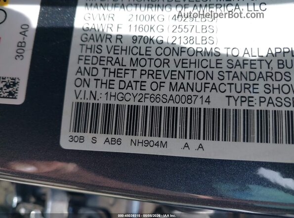 1HGCY2F66SA008714 2025 HONDA ACCORD Gray Widok komory silnika