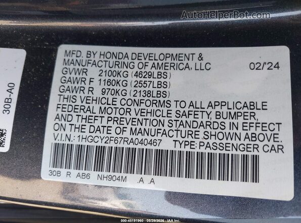 1HGCY2F67RA040467 2024 HONDA ACCORD Gray Вид підкапотного простору