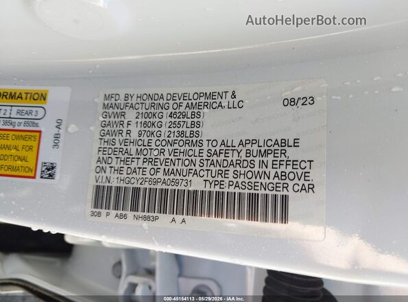 1HGCY2F69PA059731 2023 HONDA ACCORD White Вид підкапотного простору