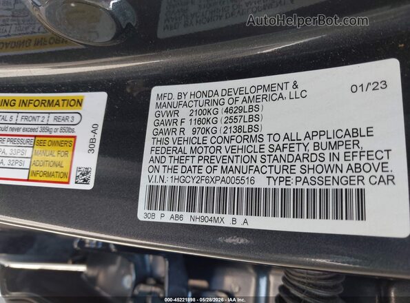 1HGCY2F6XPA005516 2023 HONDA ACCORD Gray ძრავის განყოფილების ხედი