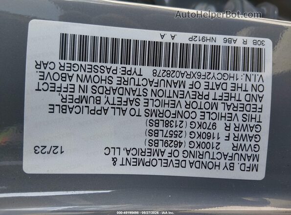 1HGCY2F6XRA028278 2024 HONDA ACCORD Silver Vista del compartimento del motor