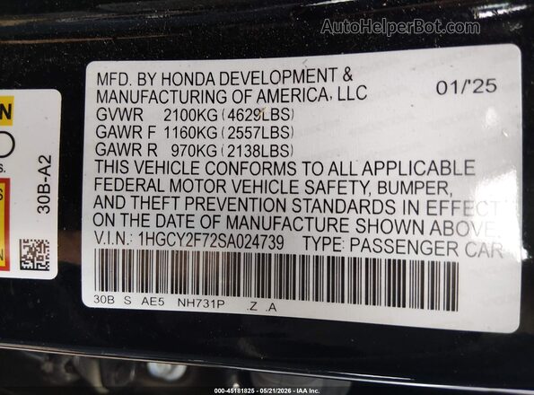 1HGCY2F72SA024739 2025 HONDA ACCORD Black Շարժիչի բաժամունքի տեսք