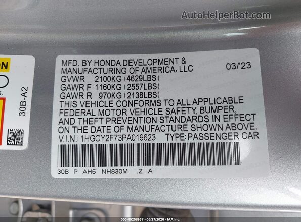 1HGCY2F73PA019623 2023 HONDA ACCORD Silver Вид підкапотного простору