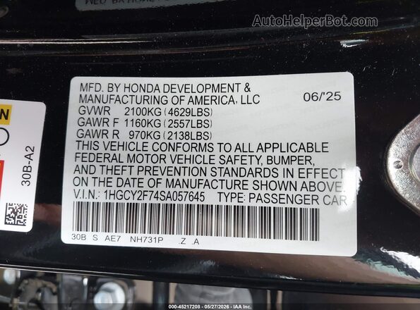 1HGCY2F74SA057645 2025 HONDA ACCORD Black Вид підкапотного простору