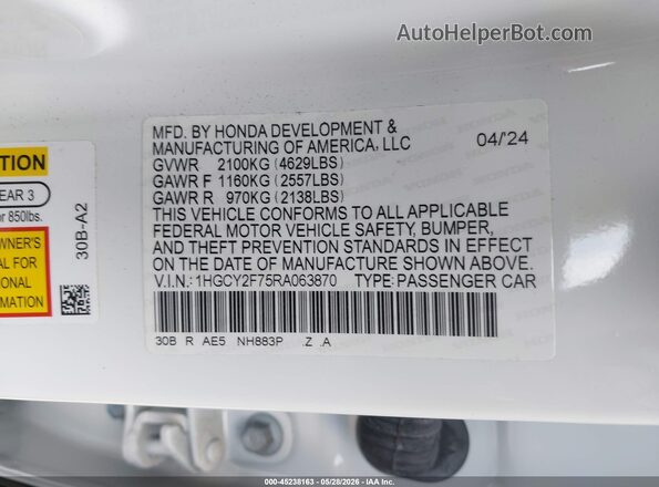1HGCY2F75RA063870 2024 HONDA ACCORD Белый Вид подкапотного пространства