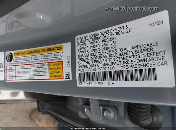 1HGCY2F75SA011130 2025 HONDA ACCORD HYBRID Gray Vista del compartimento del motor