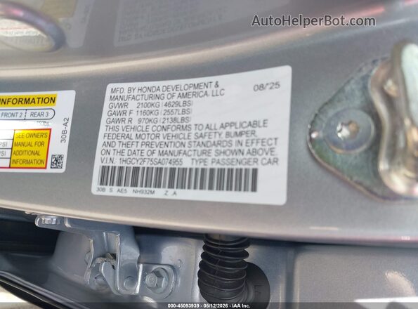 1HGCY2F75SA074955 2025 HONDA ACCORD HYBRID Silver 
