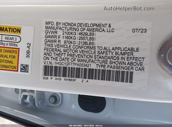 1HGCY2F77PA053421 2023 HONDA ACCORD White ძრავის განყოფილების ხედი