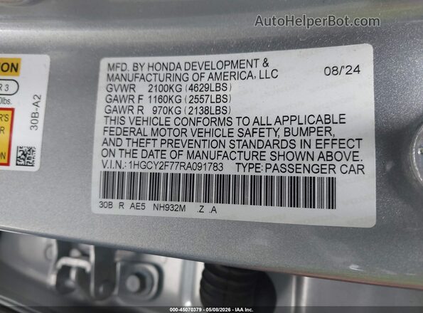 1HGCY2F77RA091783 2024 HONDA ACCORD Silver Engine compartment view