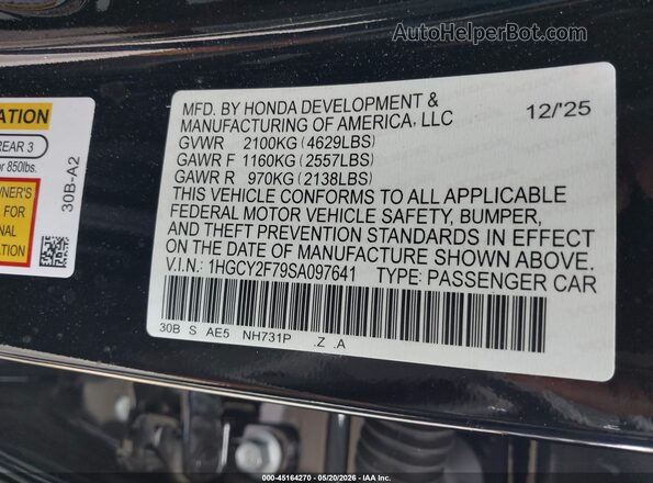 1HGCY2F79SA097641 2025 HONDA ACCORD Black Engine compartment view