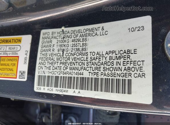 1HGCY2F84RA014944 2024 HONDA ACCORD Gray Շարժիչի բաժամունքի տեսք