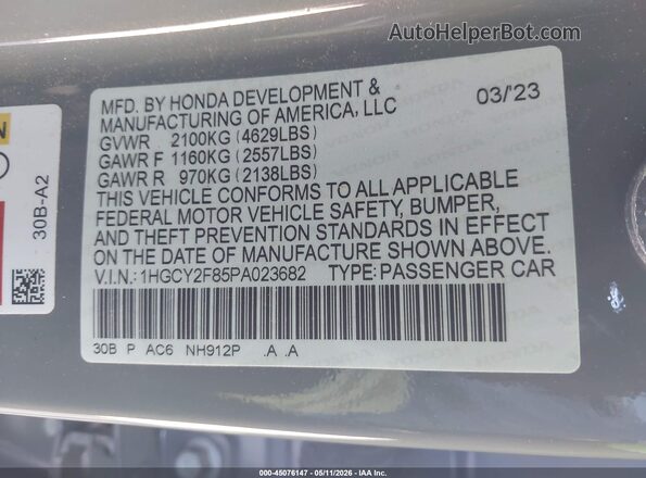 1HGCY2F85PA023682 2023 HONDA ACCORD Gray Շարժիչի բաժամունքի տեսք