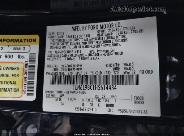 1LN6L9BC1H5614434 2017 LINCOLN CONTINENTA Black 