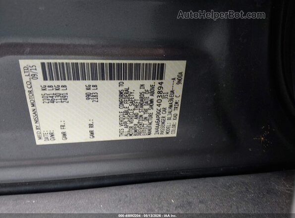 1N4AA6AP0GC403894 2016 NISSAN MAXIMA Gray Vista del compartimento del motor