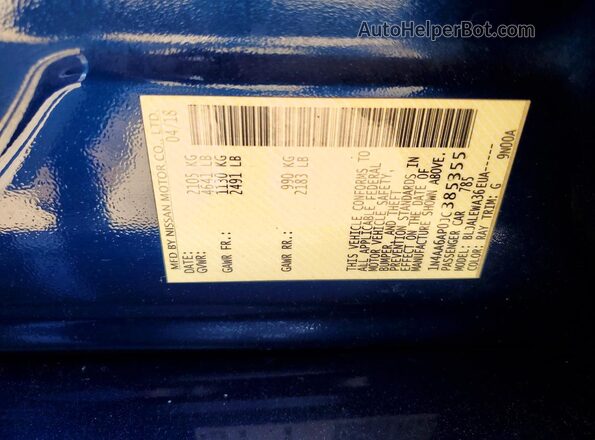 1N4AA6AP0JC385355 2018 NISSAN MAXIMA Blue Շարժիչի բաժամունքի տեսք