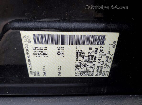 1N4AA6AP1GC411907 2016 NISSAN MAXIMA Black Вид підкапотного простору