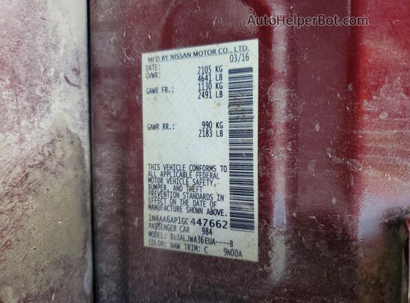 1N4AA6AP1GC447662 2016 NISSAN MAXIMA Red Vista del compartimento del motor