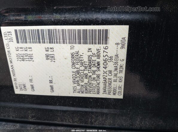1N4AA6AP2JC406576 2018 NISSAN MAXIMA Black Engine compartment view