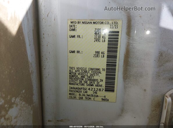 1N4AA6AP3GC421287 2016 NISSAN MAXIMA White Շարժիչի բաժամունքի տեսք