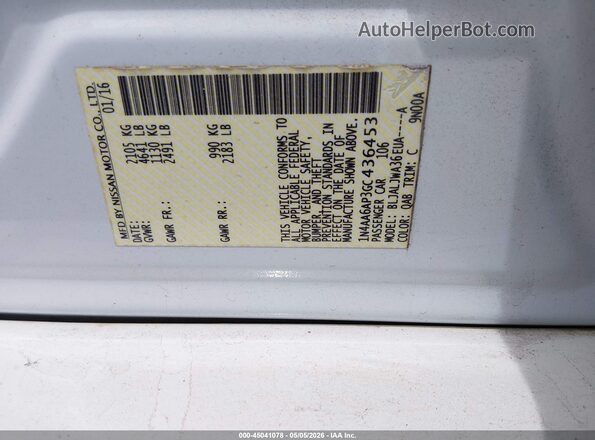 1N4AA6AP3GC436453 2016 NISSAN MAXIMA Белый Вид подкапотного пространства