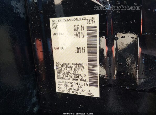 1N4AA6AP3GC447159 2016 NISSAN MAXIMA Black Շարժիչի բաժամունքի տեսք