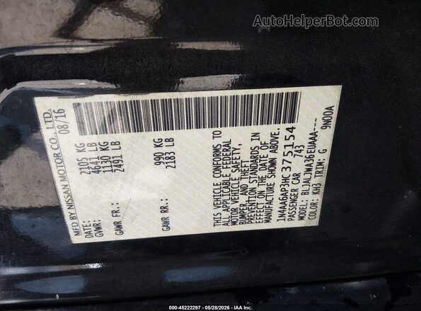 1N4AA6AP3HC375154 2017 NISSAN MAXIMA Black Engine compartment view