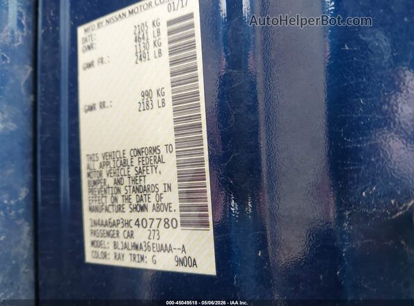 1N4AA6AP3HC407780 2017 NISSAN MAXIMA Blue Engine compartment view