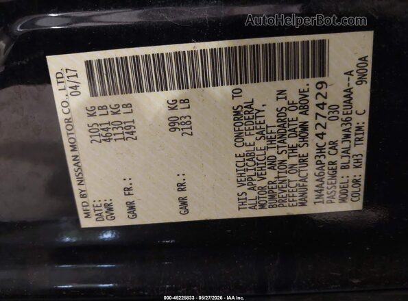 1N4AA6AP3HC427429 2017 NISSAN MAXIMA Black 