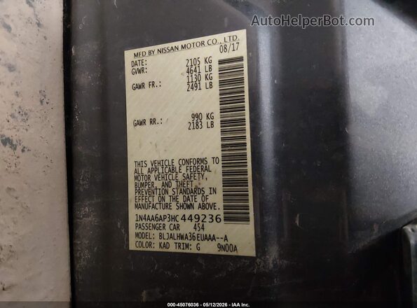 1N4AA6AP3HC449236 2017 NISSAN MAXIMA Gray Engine compartment view