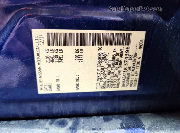 1N4AA6AP3JC374396 2018 NISSAN MAXIMA Blue Vista del compartimento del motor