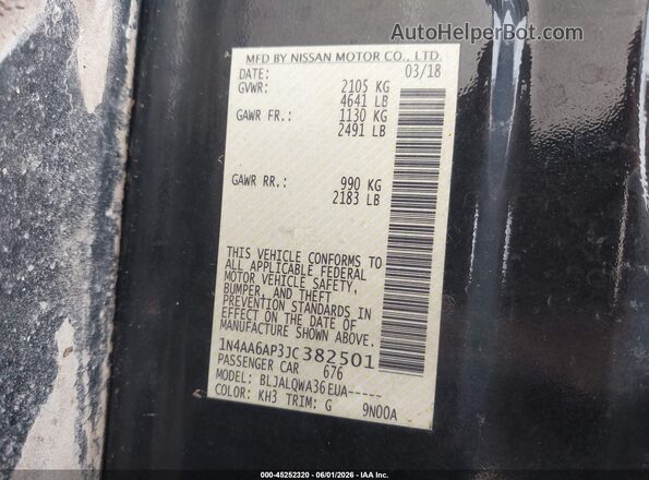 1N4AA6AP3JC382501 2018 NISSAN MAXIMA Black Vista del compartimento del motor