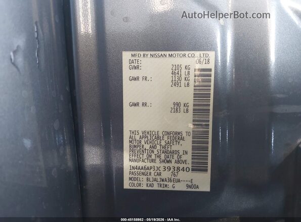 1N4AA6AP3JC393840 2018 NISSAN MAXIMA Gray Engine compartment view