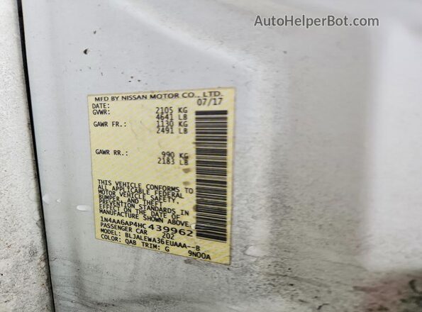 1N4AA6AP4HC439962 2017 NISSAN MAXIMA White Շարժիչի բաժամունքի տեսք