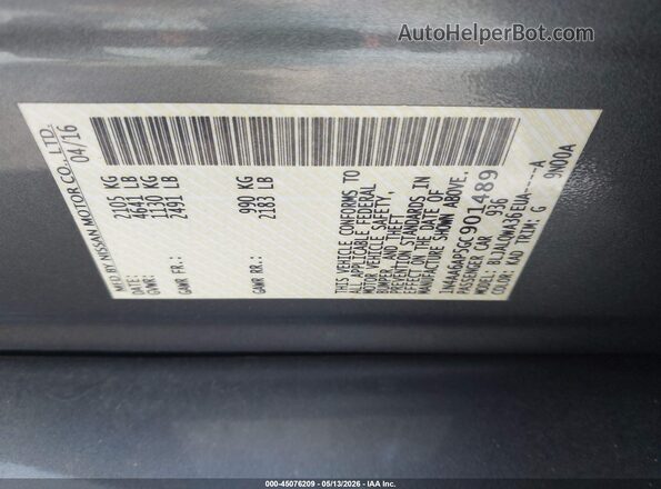 1N4AA6AP5GC901489 2016 NISSAN MAXIMA Gray Շարժիչի բաժամունքի տեսք