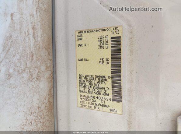 1N4AA6AP5HC402354 2017 NISSAN MAXIMA White Շարժիչի բաժամունքի տեսք