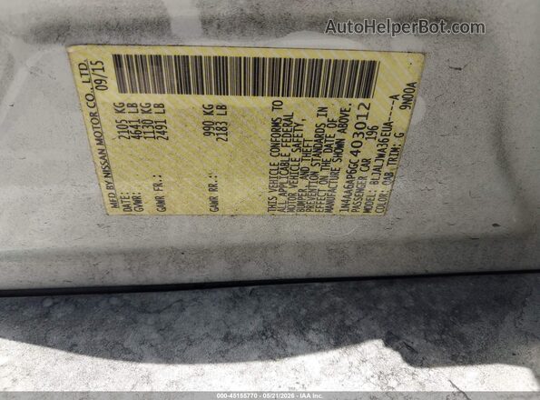 1N4AA6AP6GC403012 2016 NISSAN MAXIMA White Engine compartment view