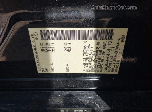 1N4AA6AP6HC454172 2017 NISSAN MAXIMA Black Вид підкапотного простору