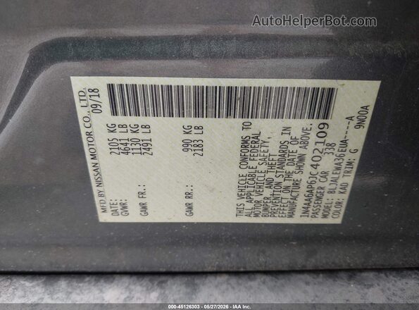 1N4AA6AP6JC402109 2018 NISSAN MAXIMA Gray Widok komory silnika